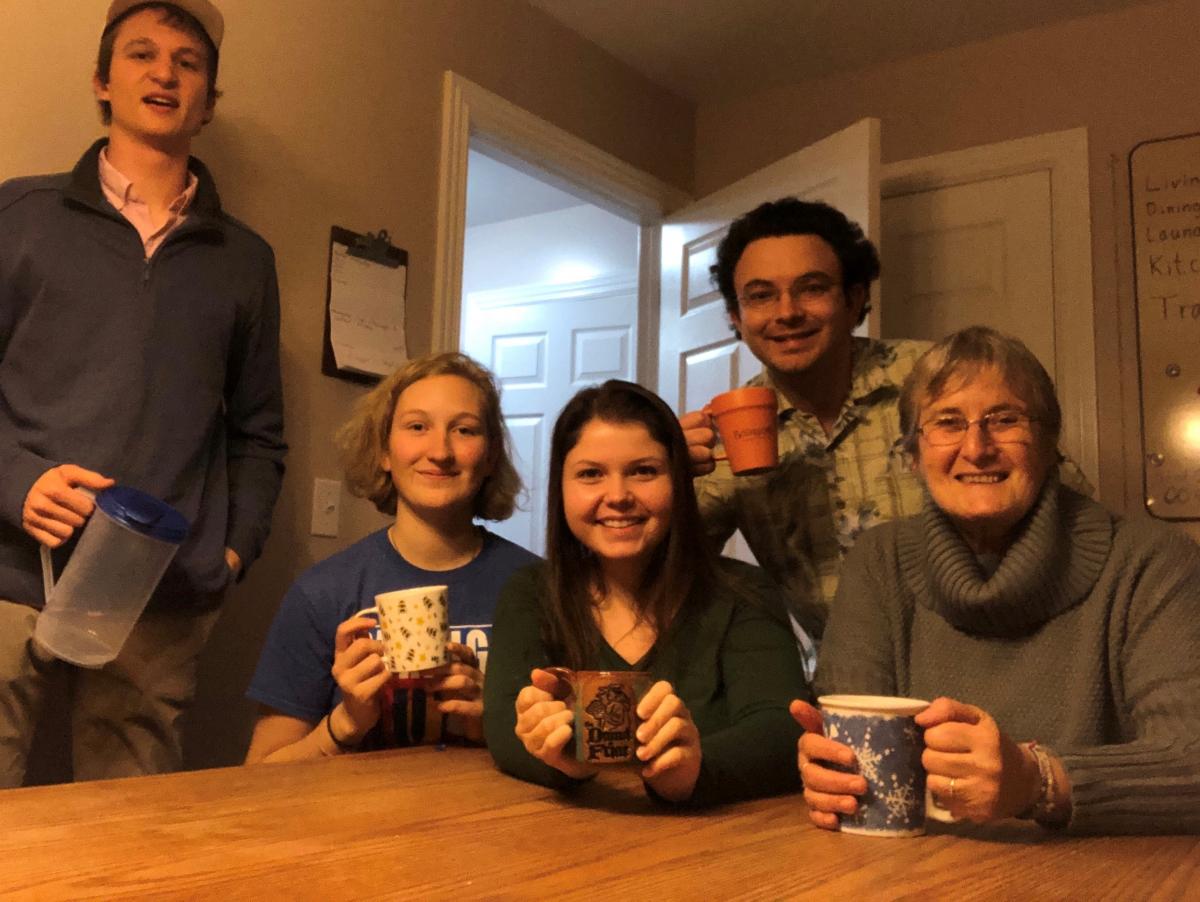 Johnson Volunteer Community enjoying some hot beverages in the dining room.