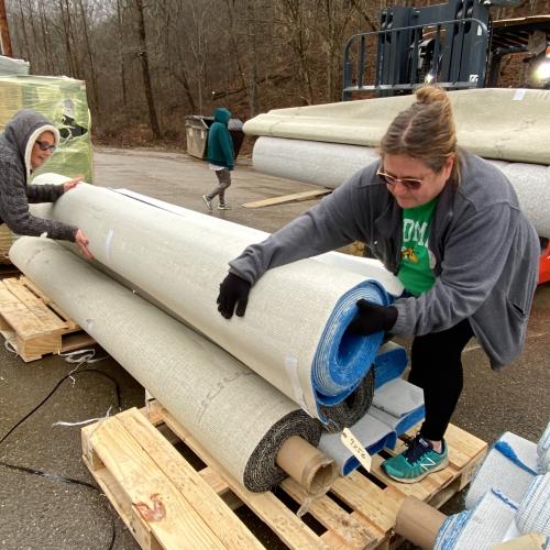 Unloading Rupp Arena donations